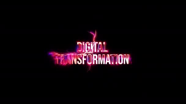 Digital Transformation Glöd Rosa Neon Text Blixt Glitch Effekt Sci — Stockvideo