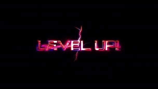 Level Glow Pink Neon Text Lightning Glitch Effect Sci Futuristic — Stock Video