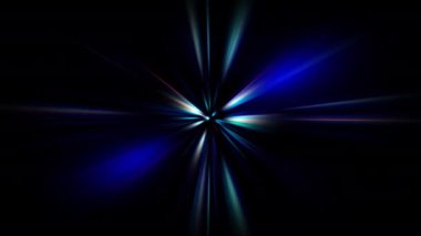 Soyut döngü merkezi siyah arkaplanda ışınlar saçan parlak ışık. 4K 3D fraktallar kusursuz döngü sonsuz karmaşık parlayan radyal ışık çizgileri.