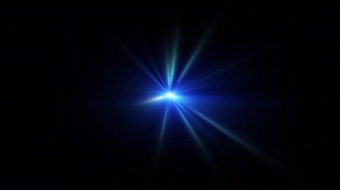 Soyut döngü merkezi yanıp sönen mavi parlayan optik ışık merceği siyah arkaplanda ışıldıyor. 4K kusursuz döngü dinamik kinetik parlak yıldız ışığı etkisi. 