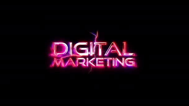 Digital Marketing Glühen Rosa Neon Text Blitz Glitch Effekt Sci — Stockvideo