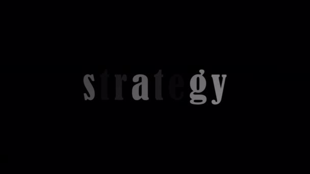Estrategia Texto Plateado Con Animación Efecto Sobre Fondo Abstracto Negro — Vídeo de stock