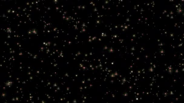 Βρόχο Πτώση Κάτω Πολύχρωμα Αστέρια Κινούμενα Σχέδια Σωματίδια Μαύρο Αφηρημένο — Αρχείο Βίντεο