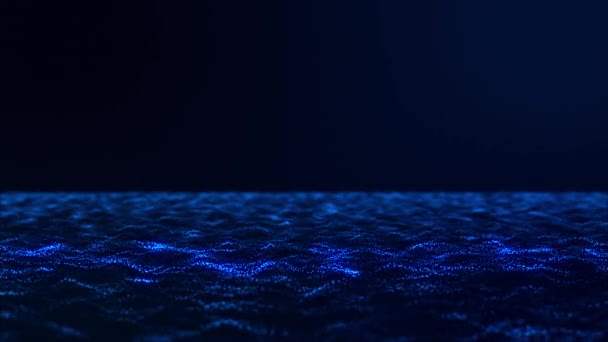 Animasyon Mavi Parlayan Parçacık Koyu Mavi Soyut Arka Planda Deniz — Stok video
