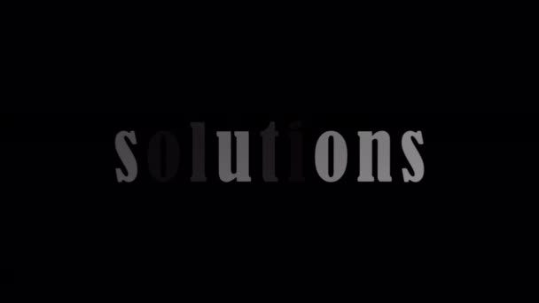 Серебряный Текст Solutions Эффектом Анимации Черном Абстрактном Фоне Продвижение Концепции — стоковое видео