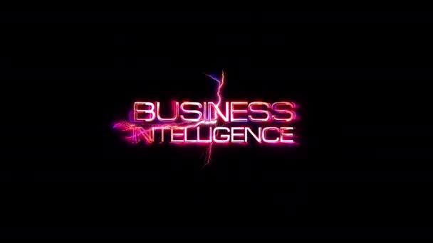 Business Intelligence Glöd Rosa Neon Text Blixtnedslag Glitch Effekt Sci — Stockvideo