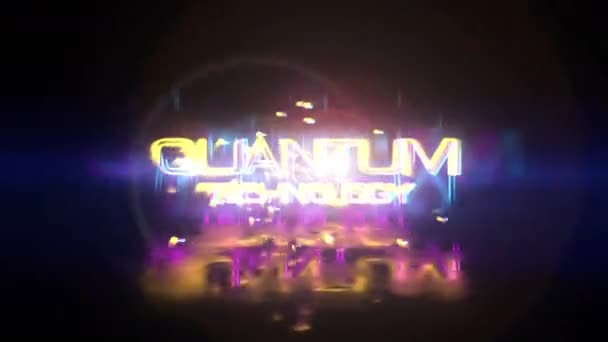 Abstrakt Animation Quantum Technology Glitch Text Effekt Animation Med Guldpartiklar — Stockvideo