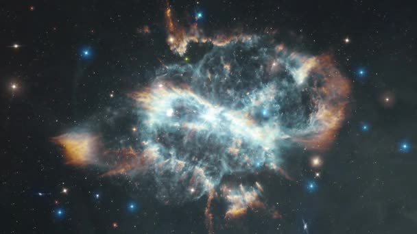 宇宙星雲はNgc5189ガム47 4274 深宇宙でのスパイラル惑星雲探査と呼ばれています ネブラ パルサー超新星銀河アニメーションへのフライト 星のフィールドと銀河空間を旅する — ストック動画