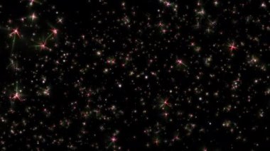 Döngü akışı düşen parlak yıldız parçacıkları siyah soyut arkaplan üzerinde animasyon. Yeni yıl için romantik arkaplan animasyonu. 