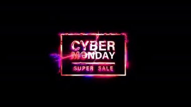 CYBER Pazartesi SuPER Satılık Pembe parlak soyut aydınlatma arızalı metin animasyonu siyah soyut arkaplan üzerinde isim plakası  