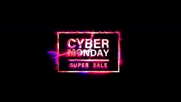 Cyber Monday Super Sale Світиться Рожевий Неоновий Абстрактний Блискавичний Текст — стокове відео