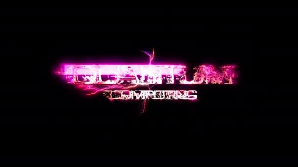 Quantum Computing Gloeien Roze Neon Tekst Blikseminslag Effect Sci Futuristische — Stockvideo