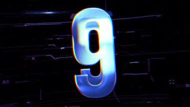 Soyut geri sayım Siyah arkaplanda 10 ila 0 saniye arasında parlayan mavi metin animasyon başlığı.