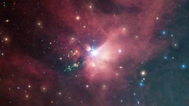 Uzay yolculuğu Rho Ophiuchi bulut kompleksi yıldızlararası bulutlar ve farklı nebulalar. Uzayda yıldız alanlarında seyahat, bilimsel filmler için 4K 3D. Bu görüntünün elementleri NASA tarafından desteklenmektedir.