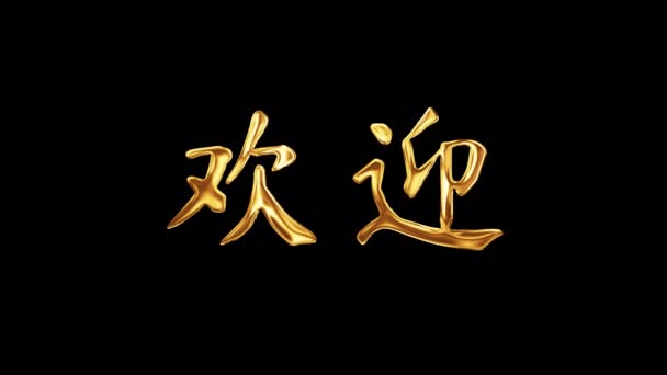 Chinese Kalligrafie Engels Vertaling Welkom Chinees Woord Welkom Gouden Tekst — Stockvideo