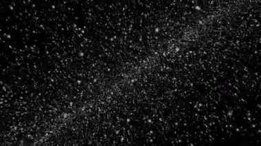 Siyah zemin üzerinde soyut arkaplan döngüsü beyaz yıldız parçacıkları animasyonu. 4K 3D kusursuz döngü animasyonu. Kış tatili konsepti, Mutlu Noeller, yeni yıl, düğün, kutlama 