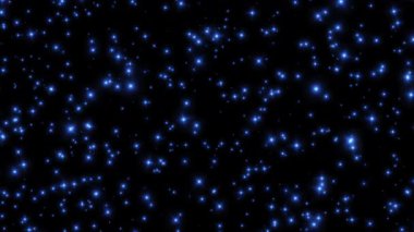 Dikey VDO güzel döngü düşen parlak mavi yıldız parçacıkları optik ışıltılar siyah soyut arka planda animasyon hareketini canlandırır. Siyah arkaplan hareketindeki altın yıldız parçacığı başlıkları sinematik arkaplan 