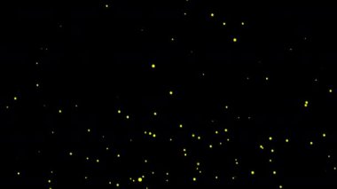 Ekran projesi örtüşmesi için siyah soyut arkaplan üzerinde sarı altın parçacıklar akın. Kış tatili konsepti, Mutlu Noeller, yeni yıl, düğün, kutlama 