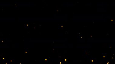 Soyut animasyon ışıltısı turuncu toz parçacıkları alev akışı siyah arka planda üst üste 4K ekran projesinde yanan kırmızı turuncu parlak kor yanan kül parçacıklarının canlandırılması için sağda