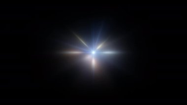 Soyut döngü merkezi parlayan mavi yıldızlar optik ışık merceklerini çizer. Siyah arka planda titreşen animasyonlar. 4K pürüzsüz döngü dinamik kinetik parlak yıldız ışığı.
