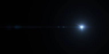 Parlak mavi beyaz yıldız optik mercek parlaması. Ekran efekti projesi için güzel bir parlak mavi ışık parlaması. Lüks premium ürün tasarımı için soyut etki unsuru. 3d illüstrasyon oluşturma.