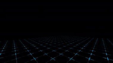 Siyah arkaplanda soyut animasyon mavi zemin ızgara çizgi hareketi  