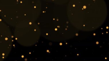 Soyut animasyon, ekran projesi için siyah arkaplan üzerinde akan sarı bokeh parçacıkları parlıyor. 4K 3D kaotik hareketli mavi parçacıklar havada uçuşuyor.