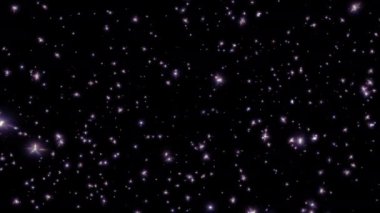 Sihirli beyaz yıldız parçacıkları siyah soyut arkaplana düşüyorlar. Alevli, beyaz, parlayan, yanan kül parçacıklarının canlandırması.