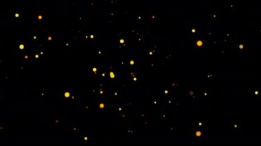 Ekran projesi örtüşmesi için siyah arkaplan üzerinde hareket eden turuncu altın bokeh parçacıklarının canlandırılmasına sahip soyut Parçacıklar Arkaplanı. Arkaplan ya da kaplama olarak kullan.