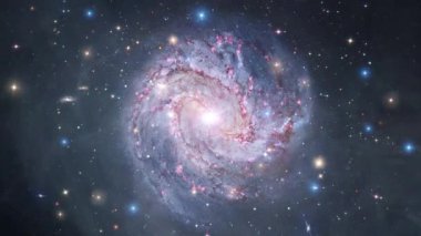 Uzay uçuş sarmal gökadası M83 veya Güney Fırıldak gökadası uzay nebulası derin uzayda yolculuk keşfi. Yengeç Nebulasına Uçuş Pulsar süpernova galaksisi animasyonu. Elementler NASA tarafından desteklenmektedir