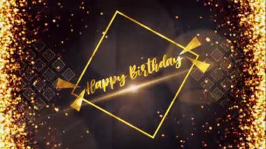 Mutlu yıllar altın renkli başlık metni. Altından parıldayan yıldız siyah arkaplanda soyut hareket ediyor.