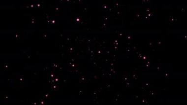 Ekran projesi örtüsü için siyah soyut arkaplan üzerinde parlak pembe bokeh parçacıkları animasyonu aktar. Kış tatili konsepti, Mutlu Noeller, yeni yıl, düğün, kutlama 