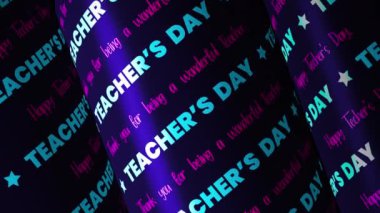 Öğretmenler Günü, koyu mavi kağıt tüp desenli başlık soyut arkaplan üzerine 3D metin gönderdi. 4K 3D Öğretmenler Günü başlık, giriş, geçiş, arkaplan için metin canlandırması.