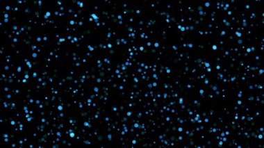 Siyah arkaplana mavi bokeh parçacıkları düşen soyut döngü. 4K 3D kusursuz mavi bokeh parçacıkları havada uçuşuyor. 