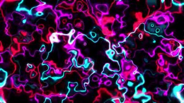 Soyut Animasyon VJ, siyah soyut arkaplanda pembe mavi, gizemli, asidik akışkan dalga modası. Sıvı deseni kavramı. Dalgalı Yansıma Yüzeyi. Güzel Tarz 3B Gradyan Doku Rengi