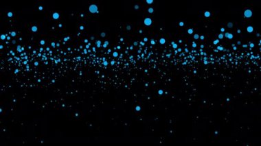Soyut animasyon döngüsü mavi bokeh parçacıkları siyah arkaplanda parlıyor. 4K 3D kusursuz mavi bokeh parçacıkları havada uçuşuyor. 