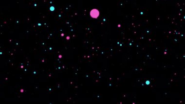 Soyut animasyon pembe mavi bokeh parçacıkları ekran projesi için siyah arkaplanda akıyor. 4K 3D pembe Bokeh parçacıkları havada uçuşuyor. 