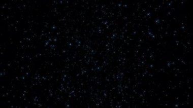 Soyut döngü mavi ışık yıldızı parçacıkları siyah arkaplan üzerinde toz akış deseni animasyonu. 