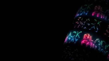 Kara Cuma 3D Tüp metin renkli LED neon ışıklı animasyon siyah soyut arkaplan üzerinde fotokopi alanı ile.