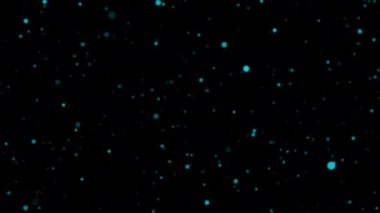 Soyut animasyon döngüsü mavi bokeh parçacıkları siyah arkaplanda parlıyor. 4K 3D kusursuz mavi bokeh parçacıkları havada uçuşuyor.