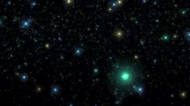 Mavi altın yıldız parçacıkları siyah soyut arkaplanda hareket halindeler. Siyah arkaplan hareketindeki altın mavi yıldız parçacığı sinematik başlıklar