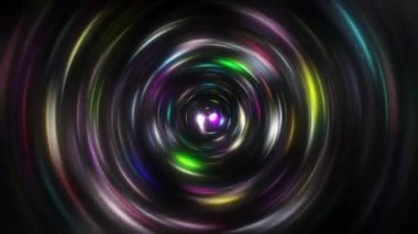 Renkli dairesel dairelerin soyut VJ döngü şablonu yer değiştirme efekti animasyonuyla parlar. Parlayan metal halkalar animasyonu. İş sunumu için soyut arkaplan. 