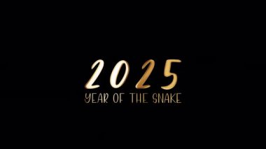 Yılan Altın Metin 'in 2025 yılı siyah soyut arka planda ışık hareketi başlığı parlıyor. Reklam konseptini tanıt QuickTime Alpha Channel 444 'ü kullanarak izole et