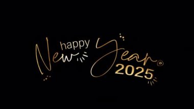 Mutlu yıllar 2025 altın ışıklı metin animasyon kara soyut arkaplan üzerine sinema başlığı. Kutlama etkinliği için yeni yıl temalı arka plan, Kış Noeli. QuickTime Alpha Kanalı 444 'ü ayır.