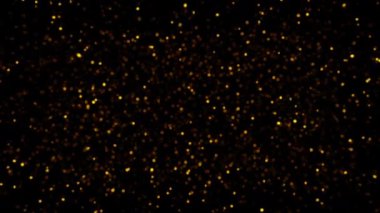 Soyut döngü animasyonu yanıp sönen parlak turuncu bokeh baloncuk parçacıkları siyah arkaplanda uçuyor. 4K 3D kusursuz turuncu altın parçacıkları havada uçuşuyor..