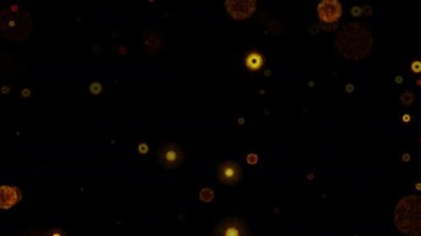 Işıldayan turuncu kıvılcım bombası parçacıkları siyah soyut arkaplan üzerine düşen animasyon ateşleri. 4K 3D ateşli turuncu parlayan kor yanan kül parçacıklarının animasyonu. 