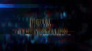 Dijital dönüşüm altın metni soyut dijital bilim hitech teknolojisi fütüristik 3D sinema başlığı siyah soyut arkaplan. İş ağı teknolojisi tanıtımı için animasyon.