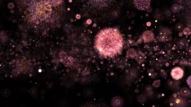 Soyut dikişsiz döngü birçok kıvılcım parçacıkları animasyon etkisi siyah soyut arkaplan üzerinde etkinlik, VJ, konser, başlık, fragman, sunum gösterisi. 