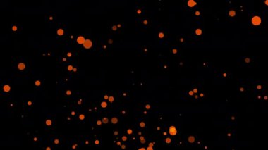 Soyut animasyon döngüsü turuncu bokeh parçacıkları siyah arkaplanda parlıyor. 4K 3D kusursuz mavi bokeh parçacıkları havada uçuşuyor