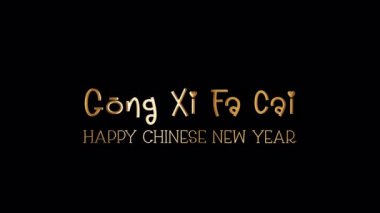 Döngü Gong Xi Fa Cai Mutlu Çin Yeni Yılı altın metni ışık hareketi animasyon elementi efton siyah soyut arka plan. 4K kusursuz döngü izole edilmiş şeffaf video canlandırma metni